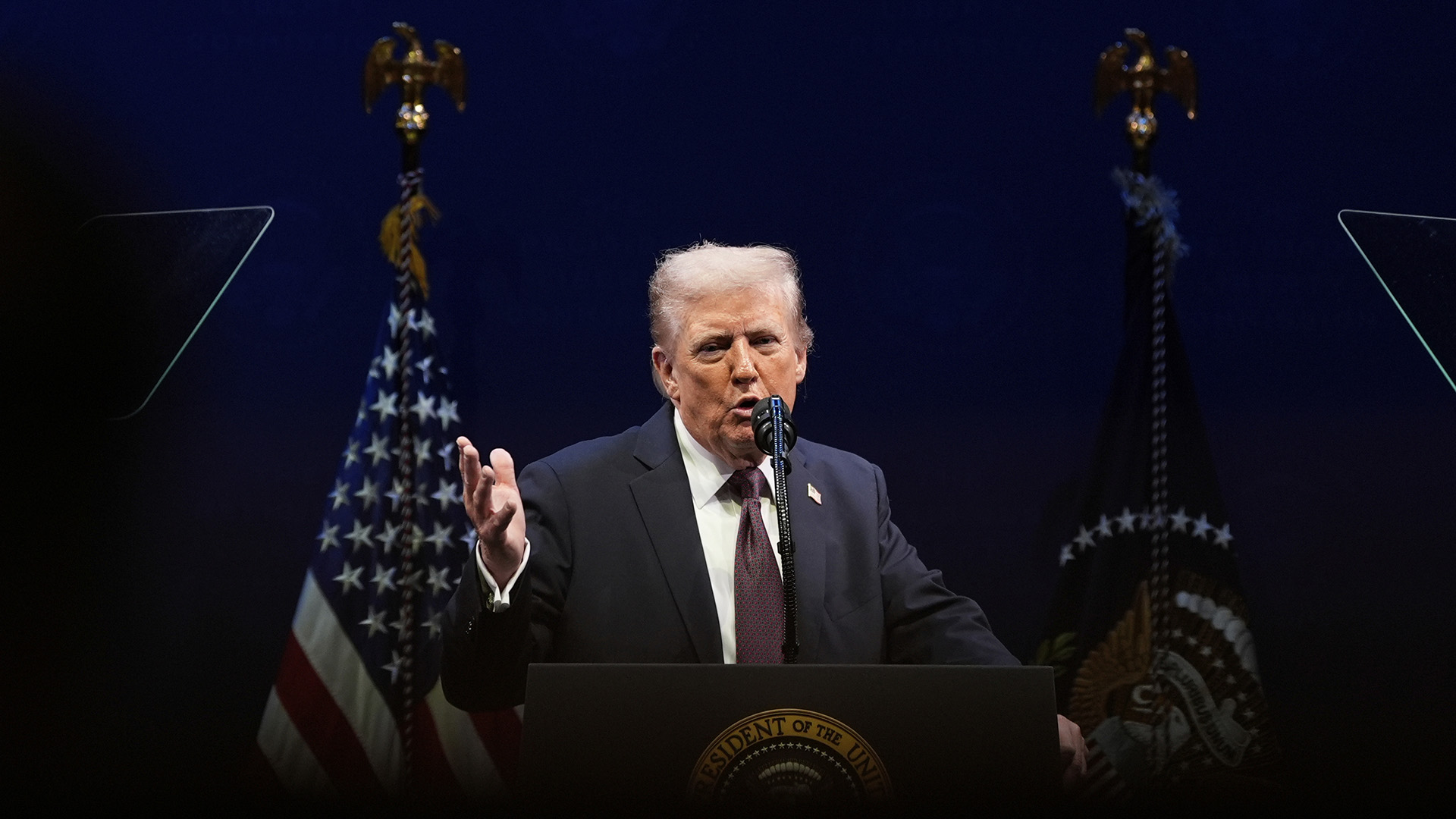 President Donald Trump speaks at a hearing of the Religious Liberty Commission at the Museum of the Bible, Monday, Sept. 8, 2025, in Washington. (AP Photo/Alex Brandon)