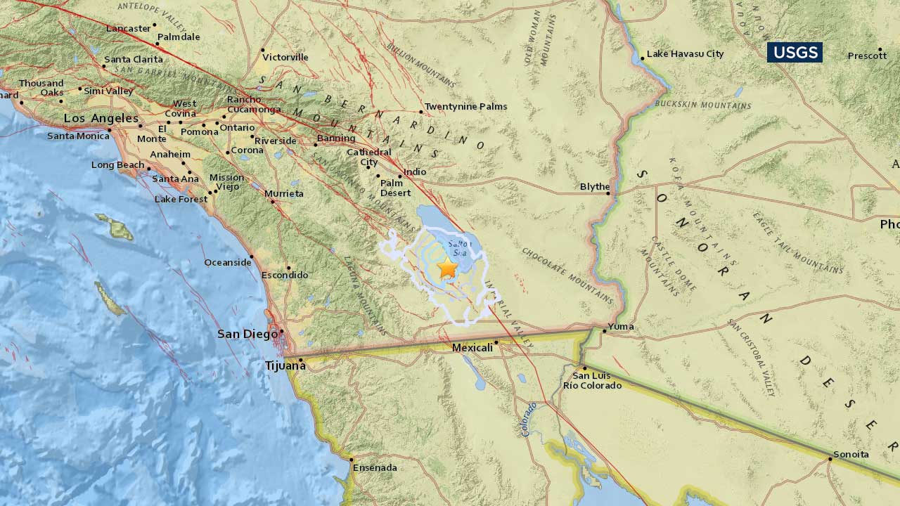 A U.S. Geological Survey map shows the location of an earthquake that hit around 13 miles south southeast of Salton City on Wednesday, March 1, 2017.