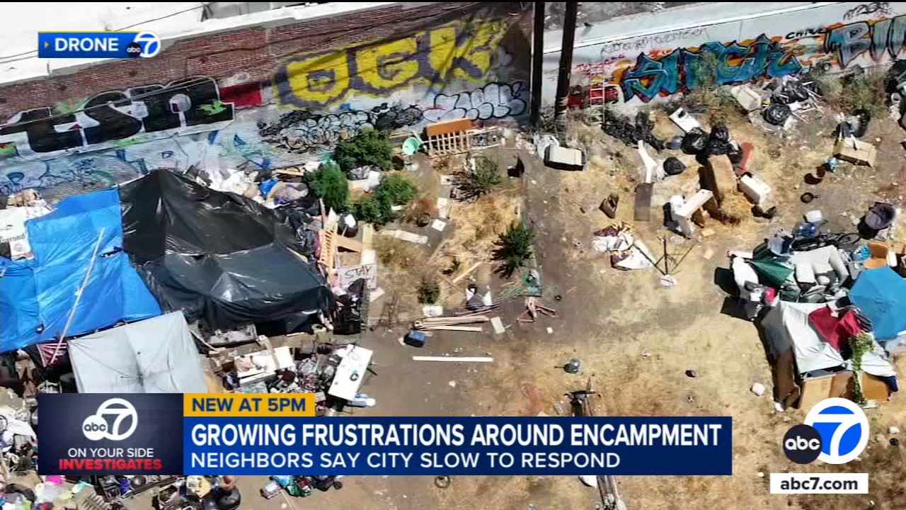 Sprawling LA homeless encampment has tennis court, garden, BBQ pit