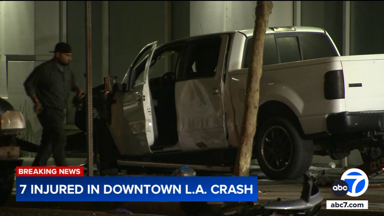 7 injured in fiery downtown LA crash