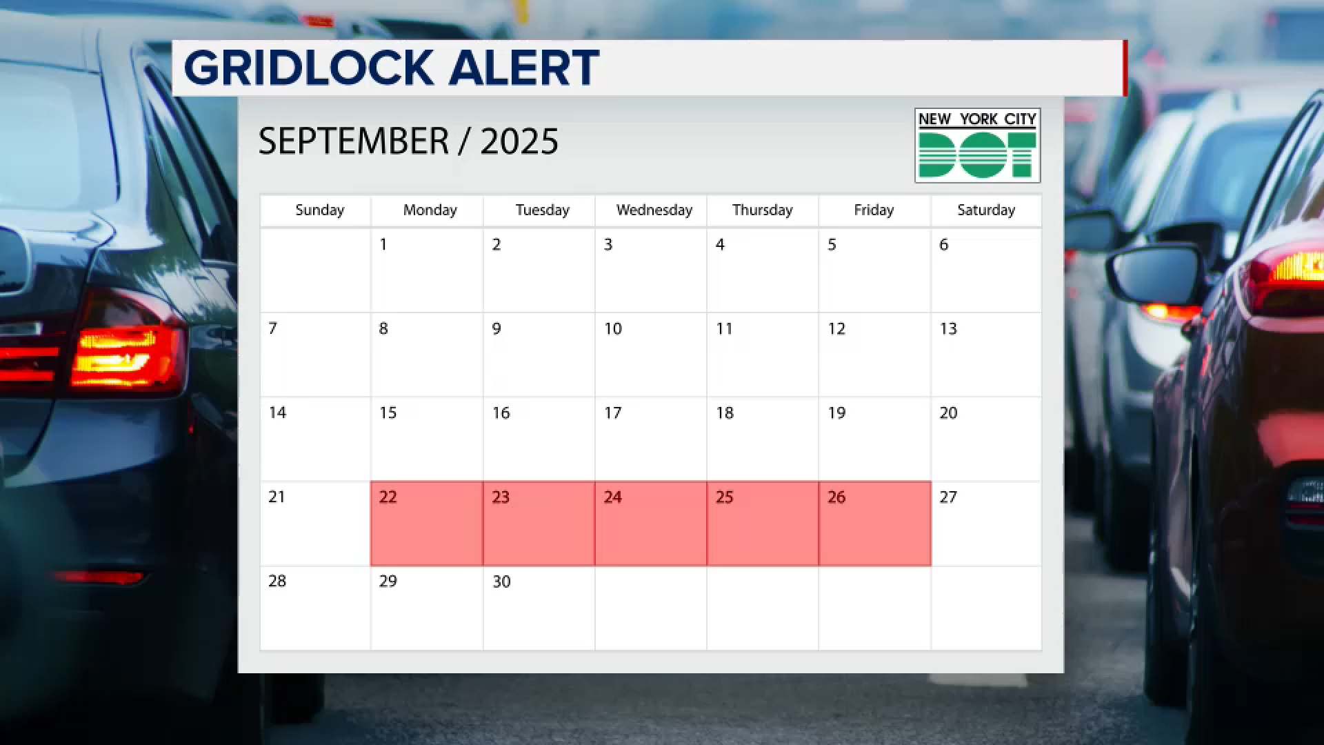 Gridlock alert issued for next week due to UN General Assembly