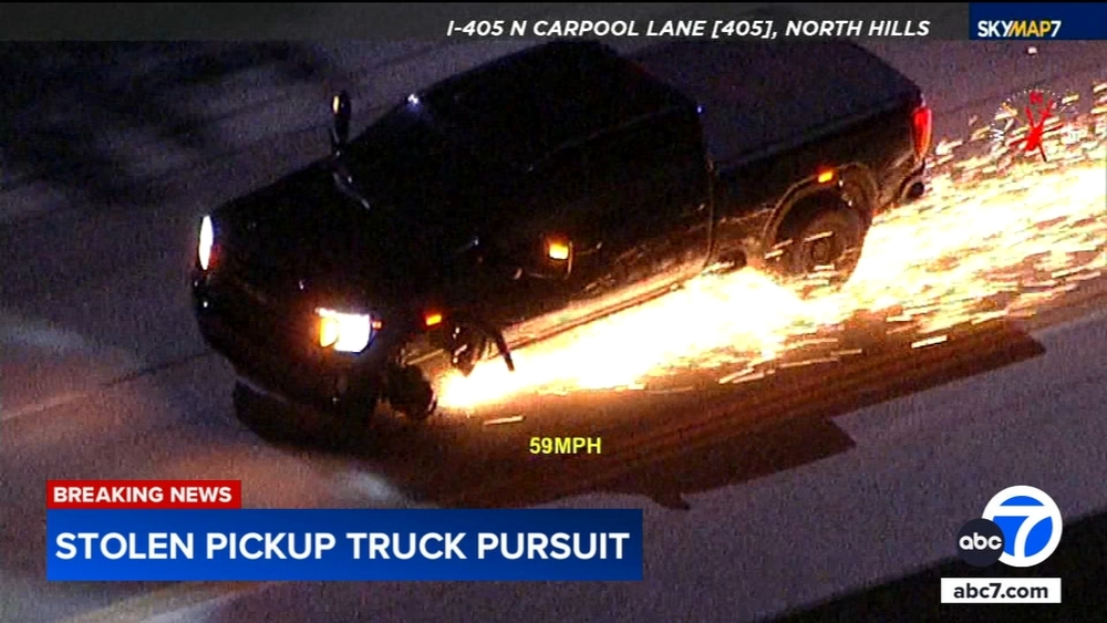 Sparks fly as chase ends in the San Fernando Valley