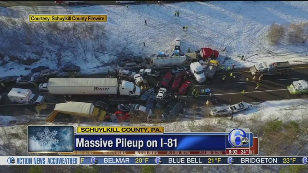 Snow squalls cause pileups, injuries