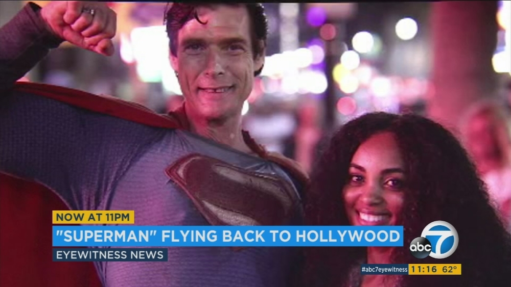Superman performer returns to Hollywood Blvd. after being assaulted