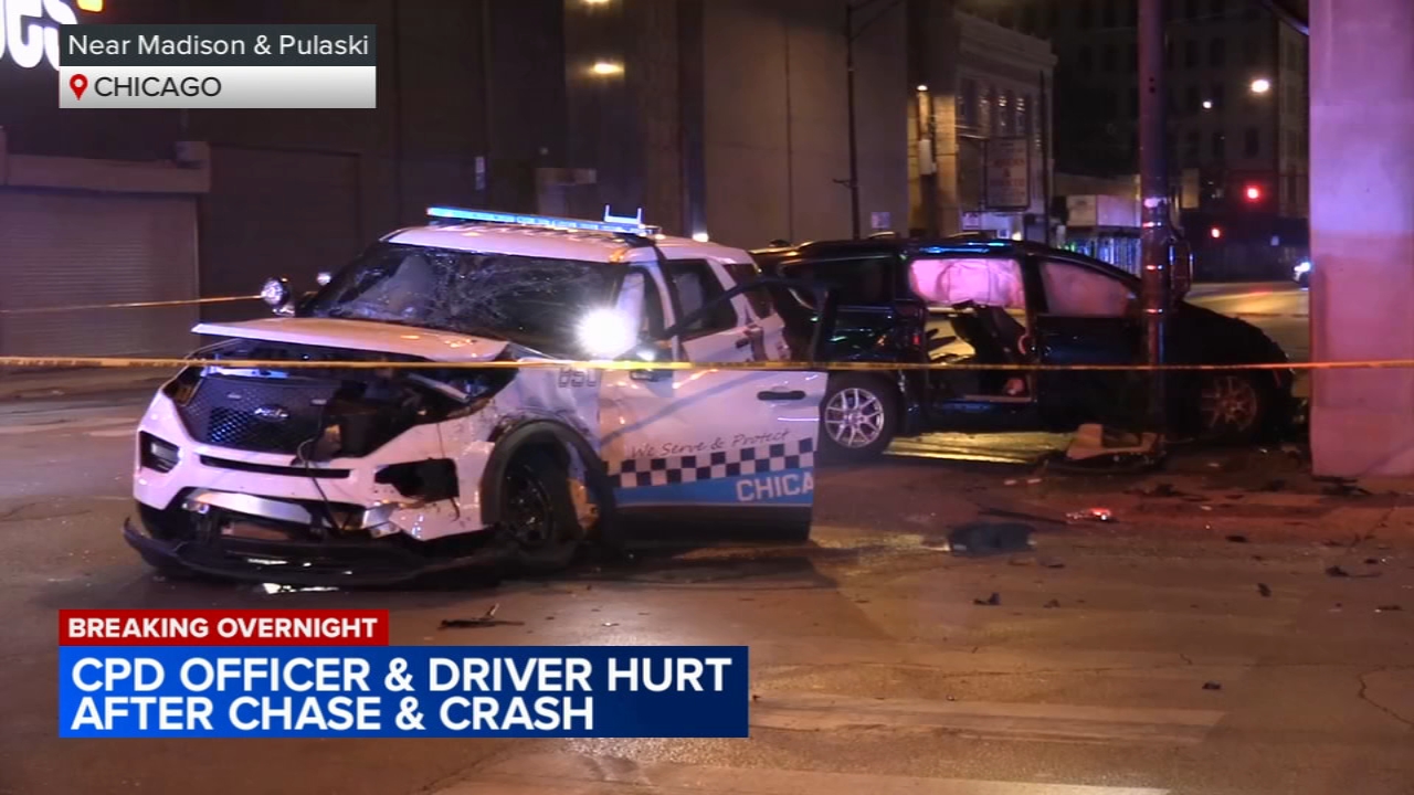 Chase ends in West Side crash, injuring cop, carjacked van's driver