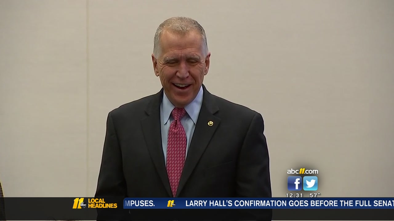 Senator Tillis takes questions at closed event