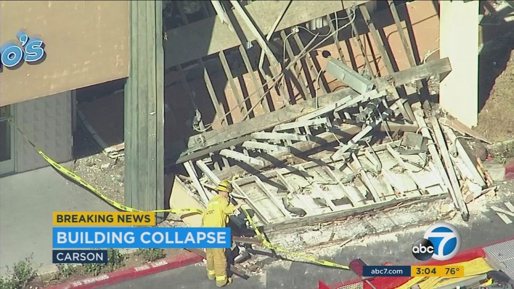 Strip mall building partially collapses in Carson