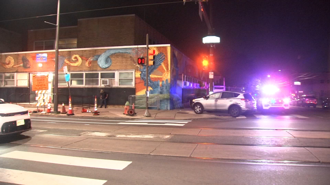An out-of-control car stopped just inches away from smashing into a police district building in Southwest Philadelphia.