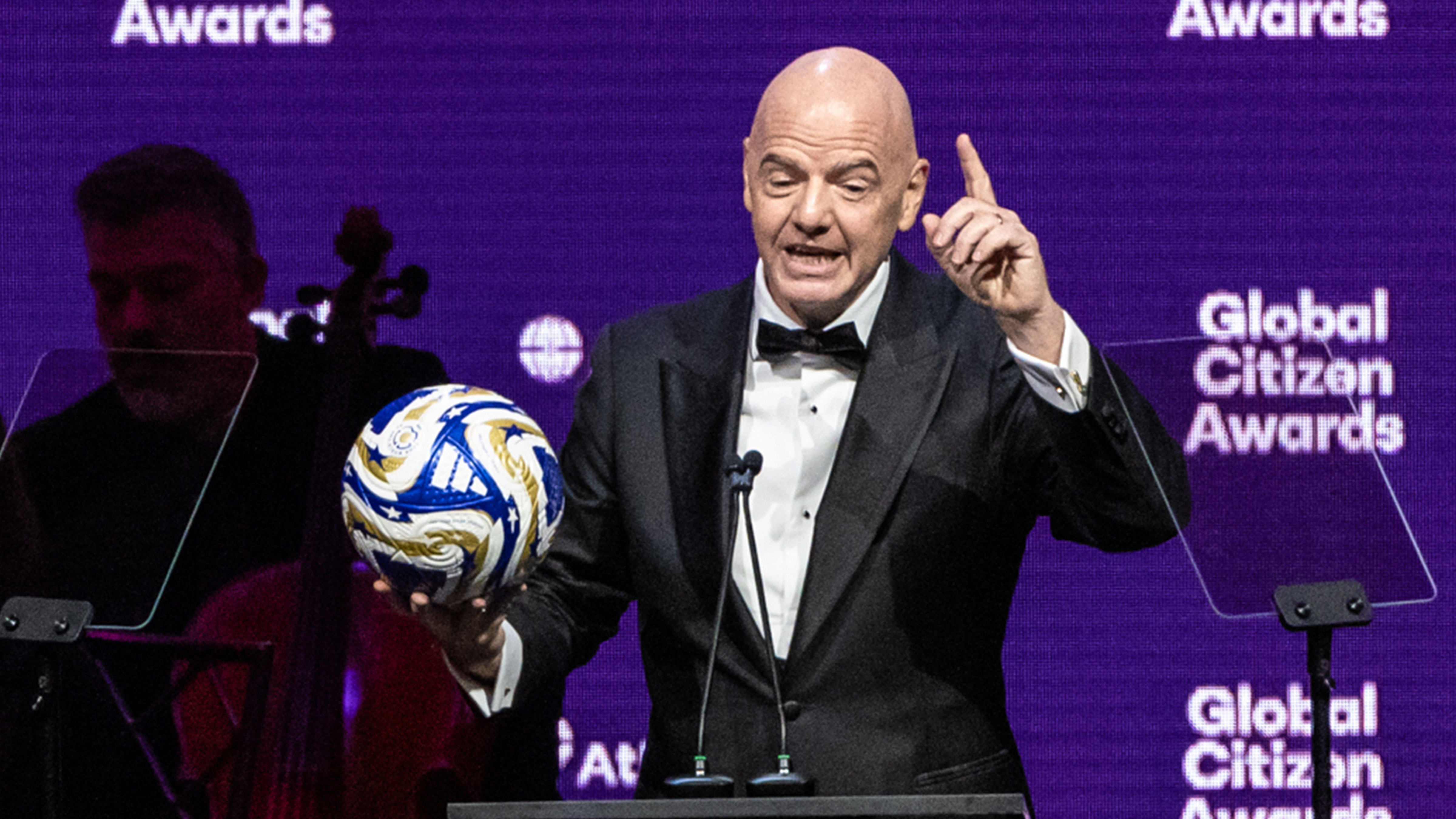 President of the Federation Internationale de Football Association (FIFA) Gianni Infantino speaks at the Global Citizen Awards ceremony, Wednesday, Sept. 24, 2025, in New York.