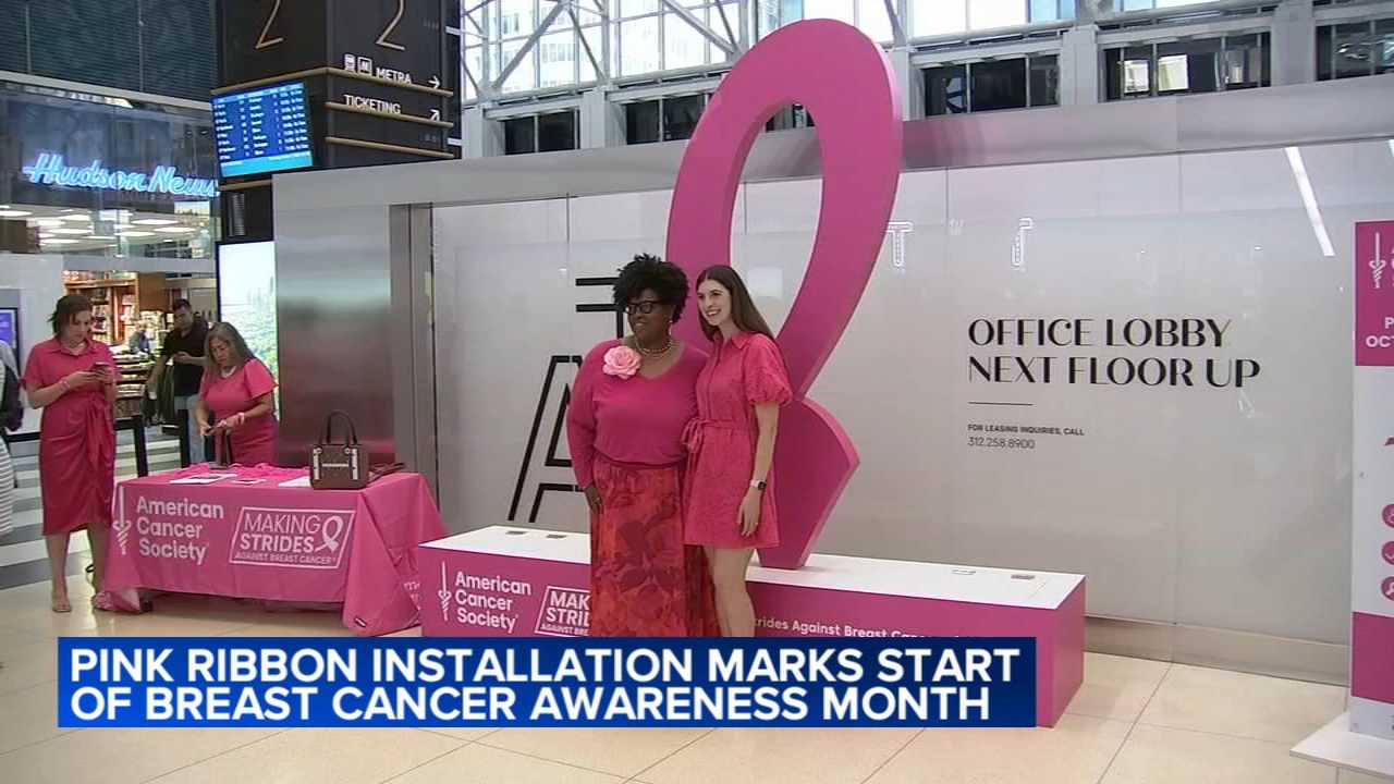 Pink ribbon installation marks start of Breast Cancer Awarness Month