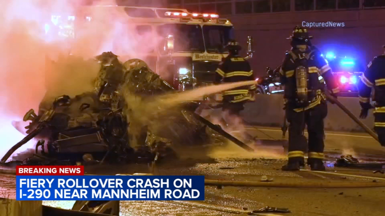 Driver injured after vehicle rolls over, catches fire on I-290