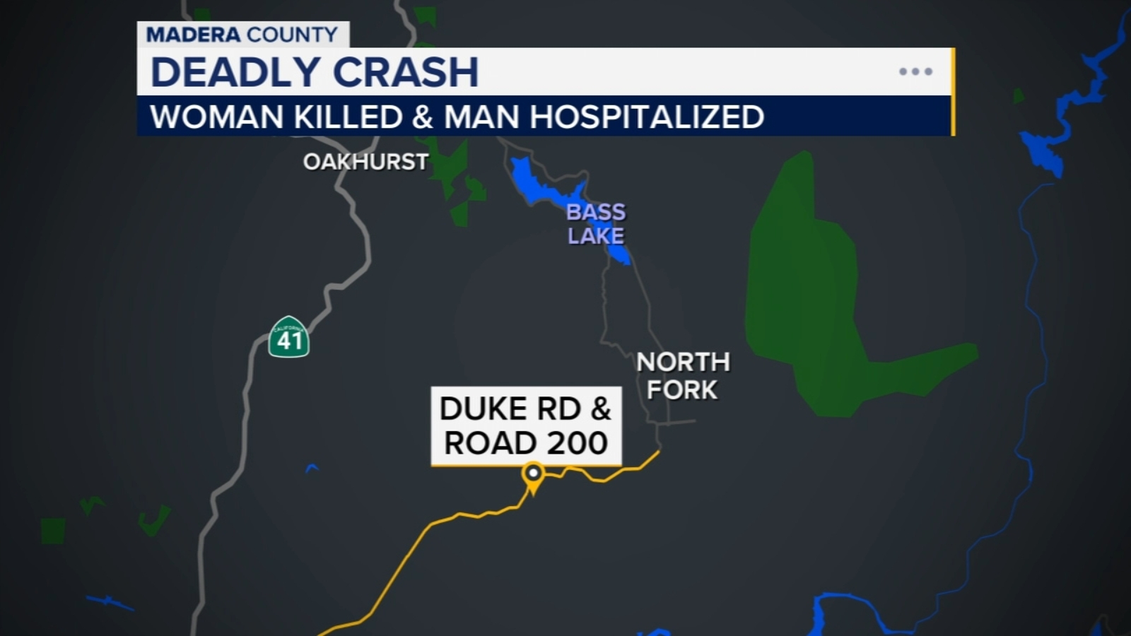 69-year-old woman killed, man hospitalized in head-on crash near Oakhurst, CHP says