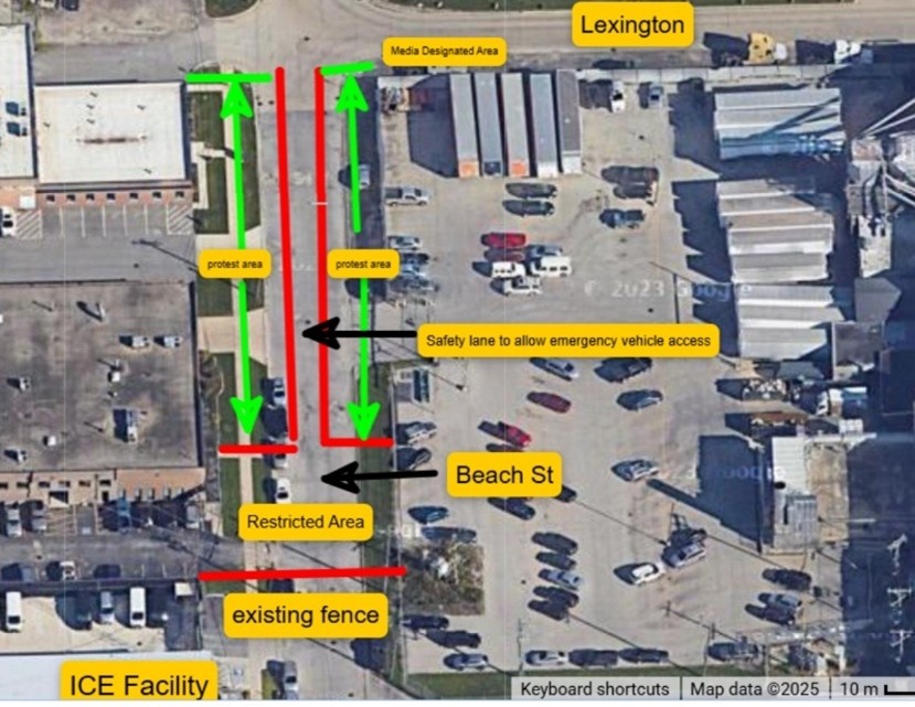 Illinois State Police share map of designated protests areas near Broadview ICE facility.