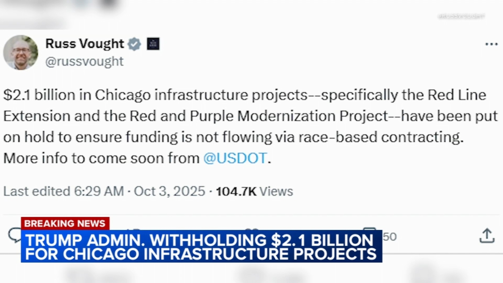 President Donald Trump pauses $2.1B for Chicago infrastructure projects