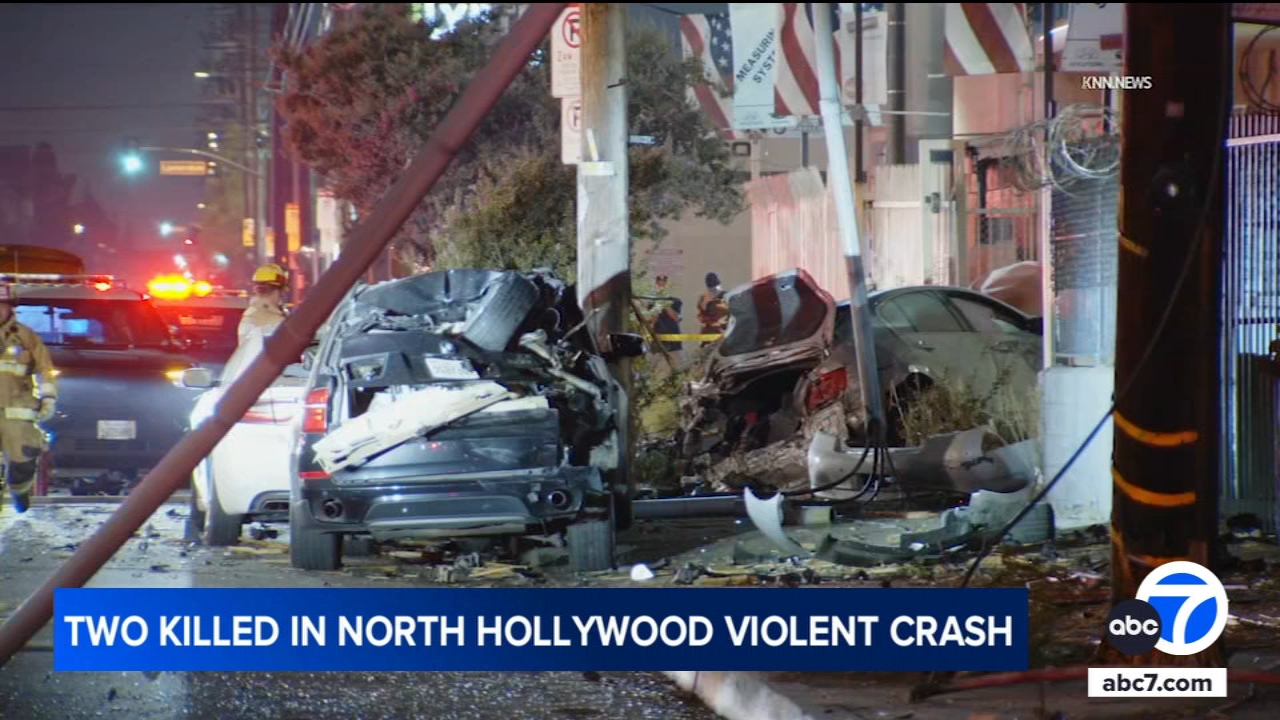 2 killed after car slams into power pole in North Hollywood