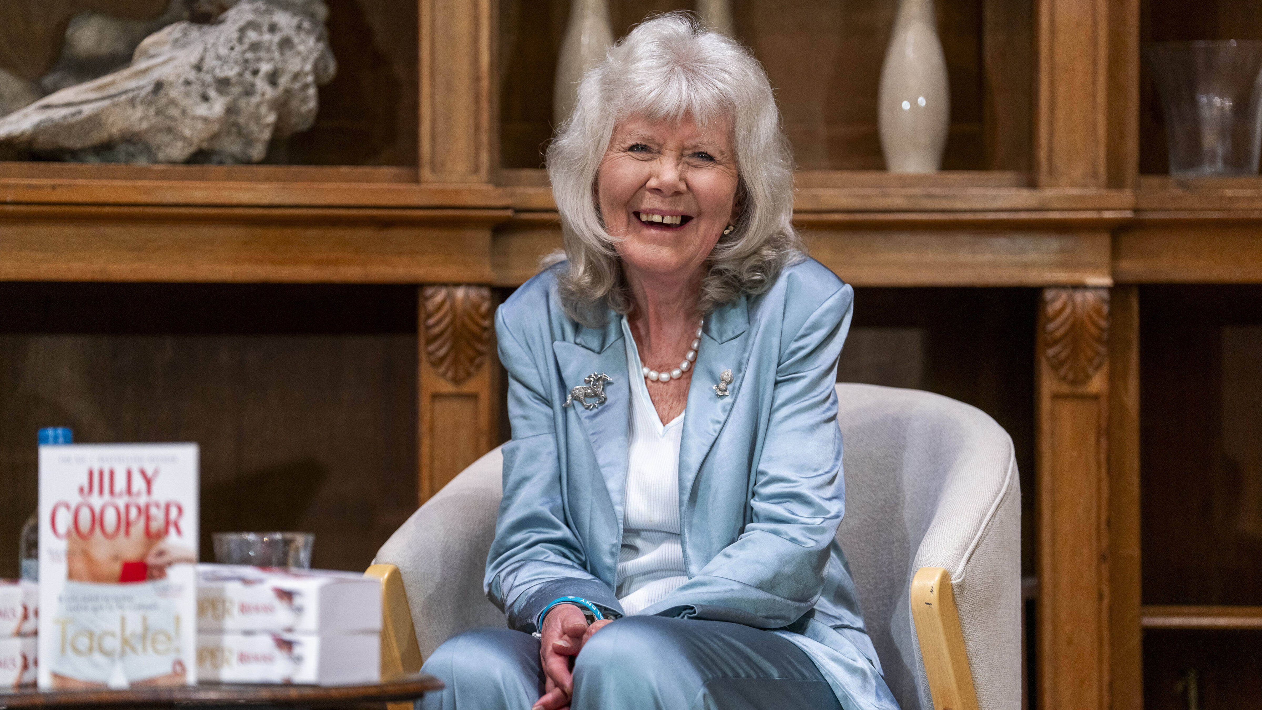 This Sept. 20, 2025 file photos shows author Jilly Cooper at The Queen's Reading Room Festival, a literary event celebrating the power and benefits of reading, held at Chatsworth in Derbyshire, England. 