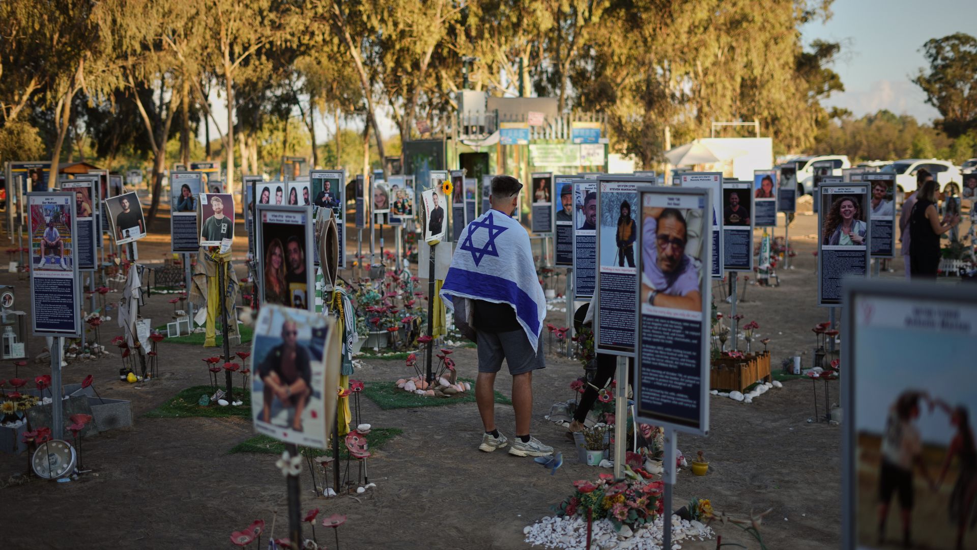 People visit the site of the Nova music festival on Oct. 7, 2025, to makr two years since hundreds were killed and abducted by Hamas and taken into Gaza.