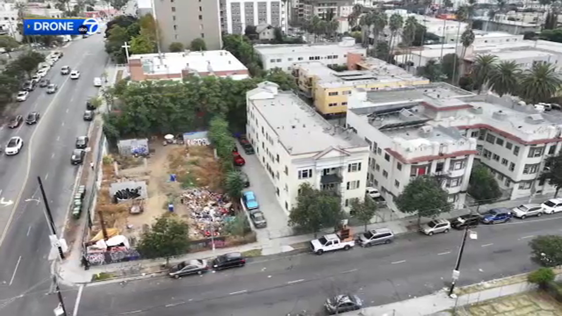 Homeless encampment forms on private Koreatown lot