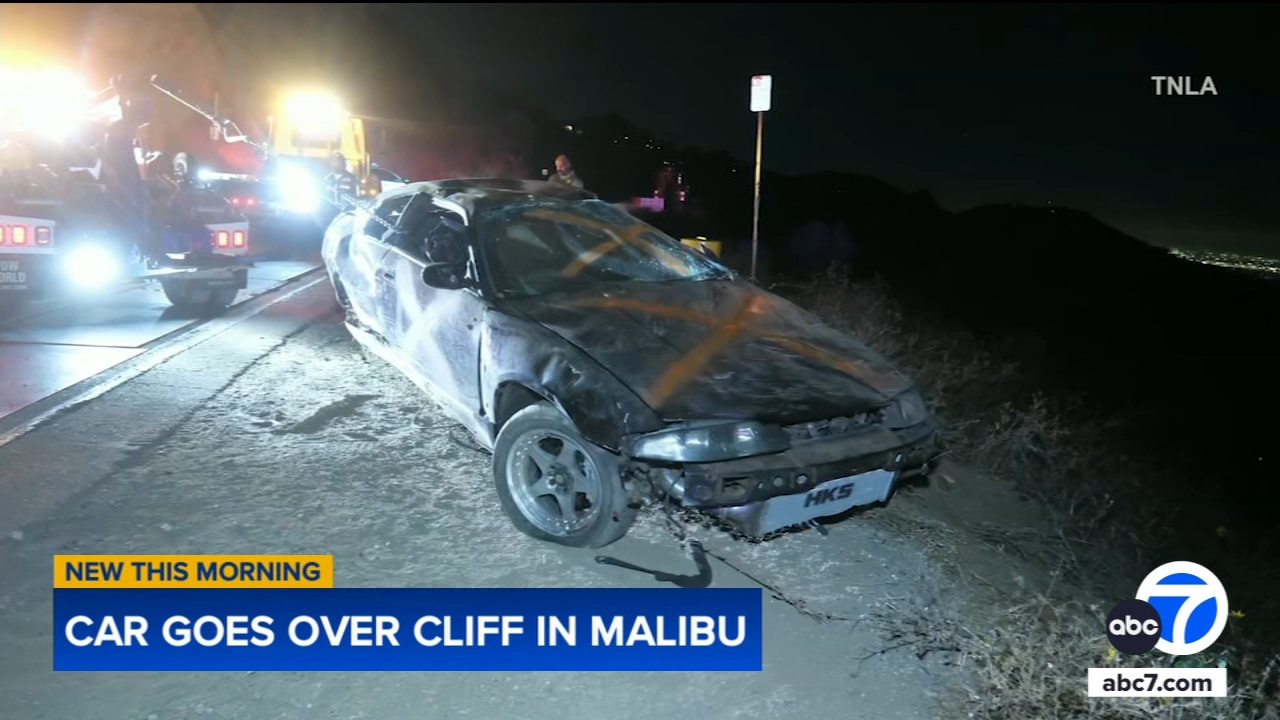 Car goes over cliff in Malibu