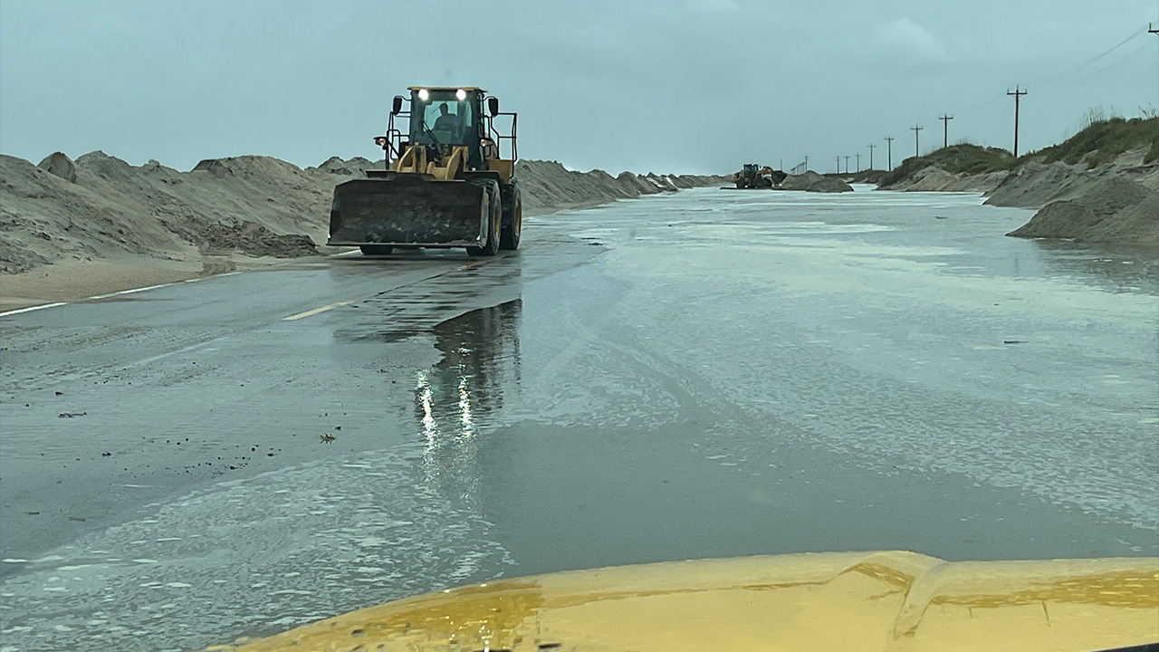 Highway N.C. 12 on Ocracoke Island closed Saturday, Oct. 11 from the ferry terminal to the National Park Service Pony Pen due to ocean overwash.