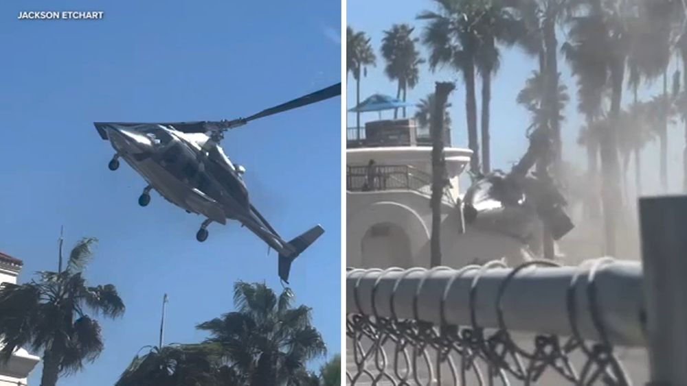 Video shows the moment helicopter crashes in Huntington Beach