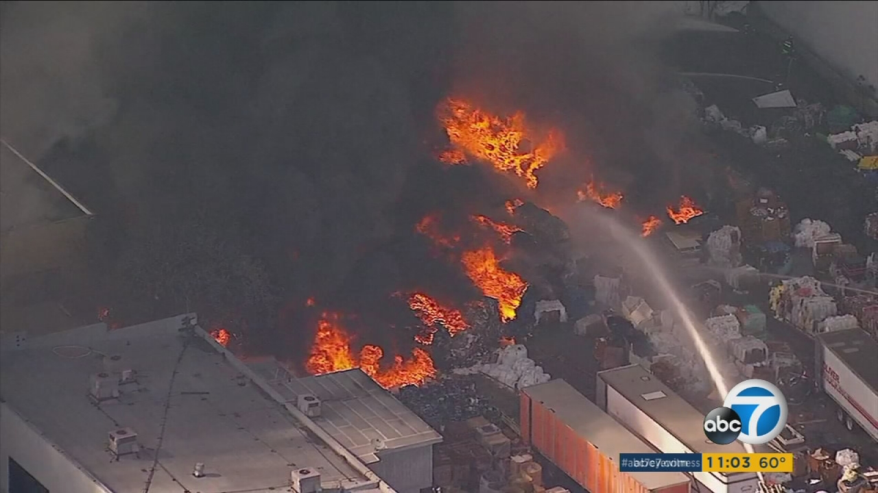 Crews battle massive fire at recycling plant in Santa Fe Springs