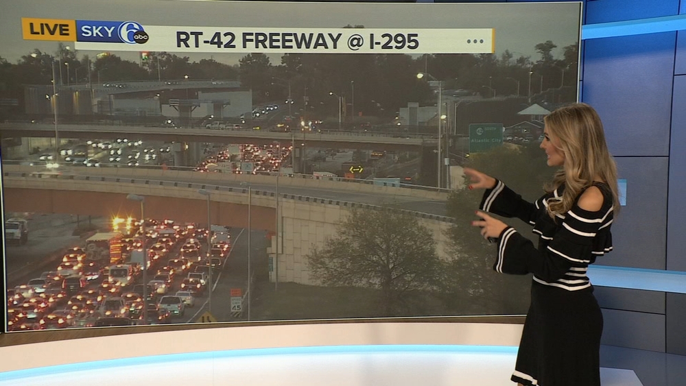 Overturned vehicle causing major backup on Route 42 SB, near I-295, in Bellmawr, New Jersey