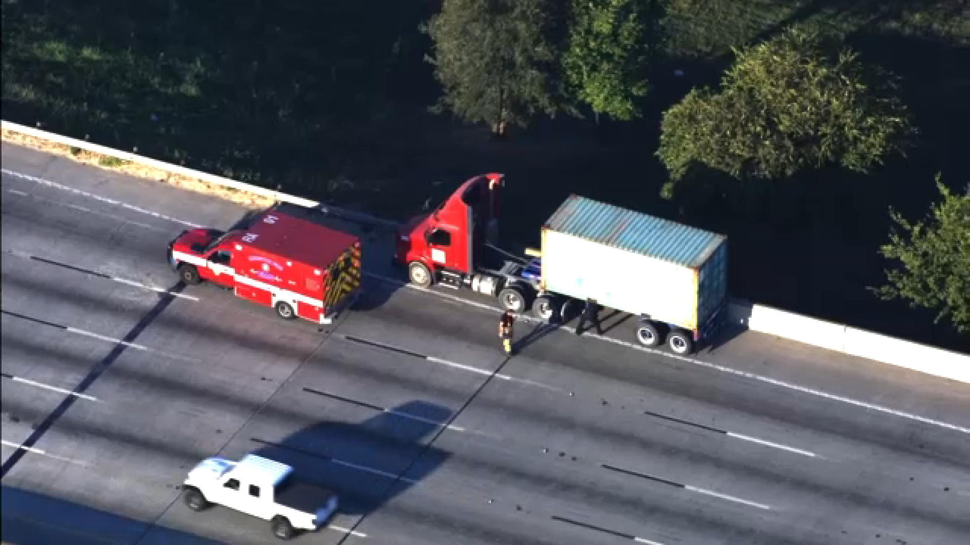 18-wheeler driver run over by their own truck along I-610 East Loop southbound before Clinton Drive