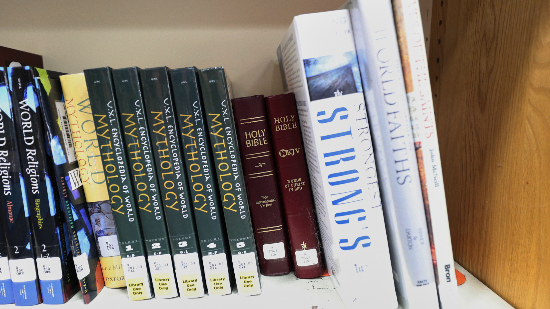 FILE - Copies of the Bible are displayed Aug. 12, 2024, at the Bixby High School library in Bixby, Okla.
