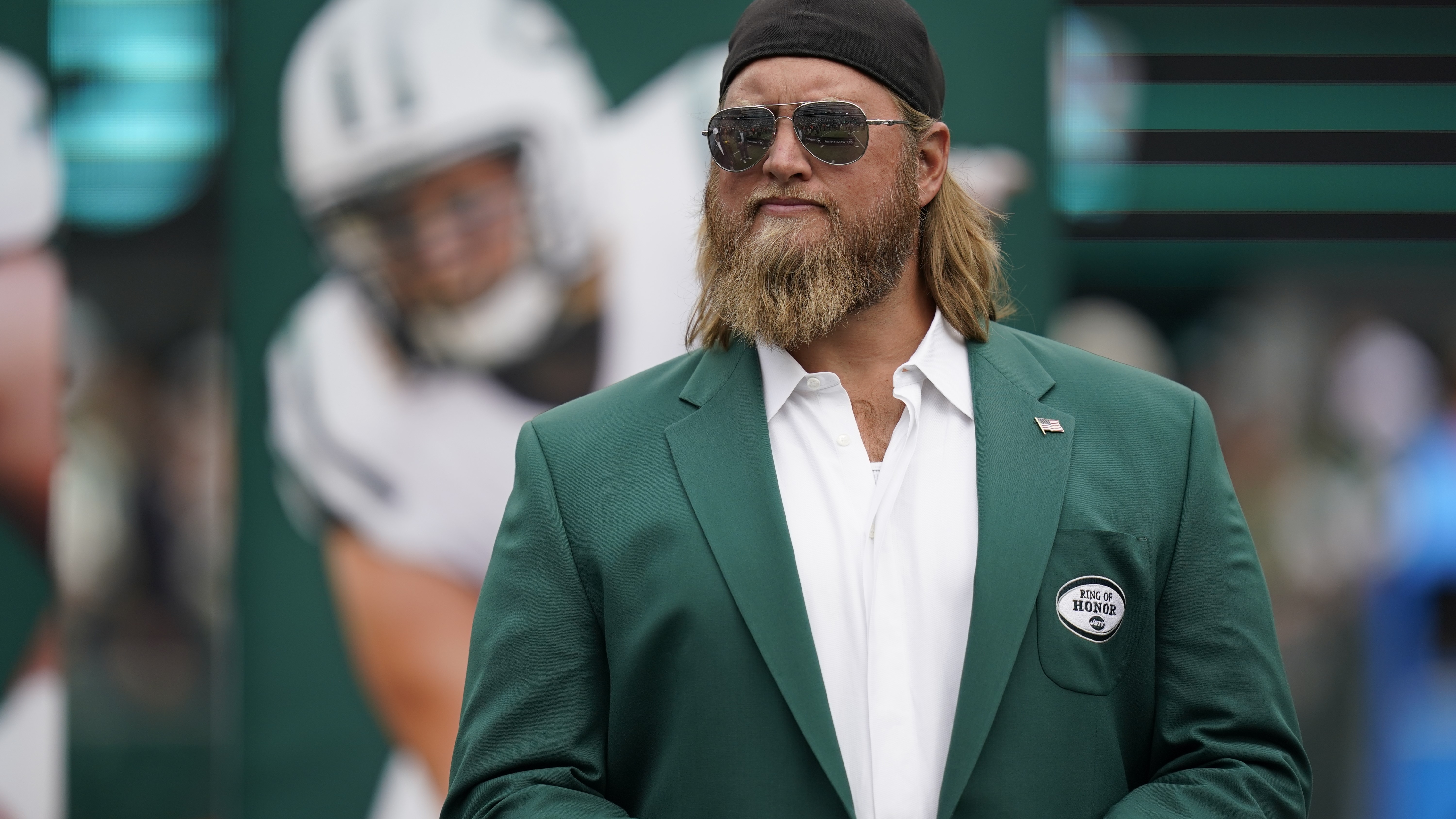 Former New York Jets player Nick Mangold during a ceremony to honor him on Sept. 25, 2022