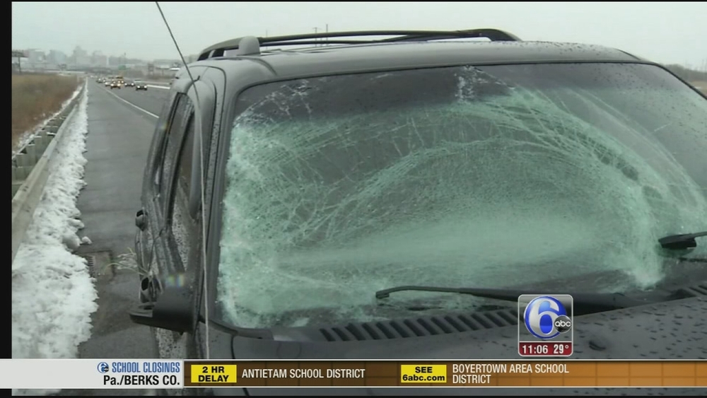 Ice from truck crashes into driver's windshield on I-95
