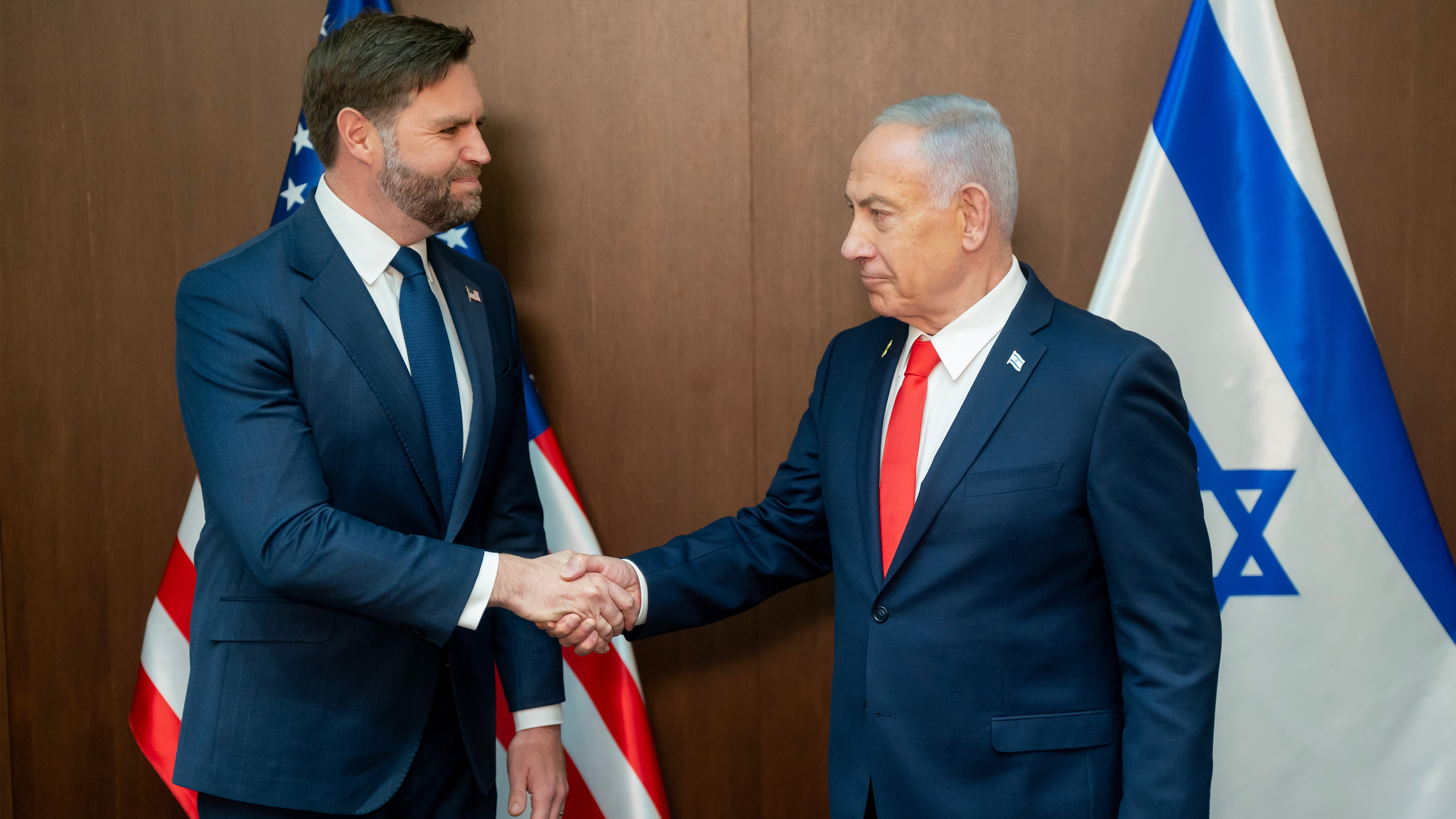 U.S. Vice President JD Vance, left, meets with Israeli Prime Minister Benjamin Netanyahu at the Prime Minister's Office in Jerusalem, on Wednesday, Oct. 22, 2025.