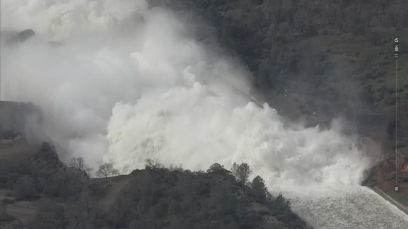 Water once again flowing down flood control spillway at Oroville Dam ABC7 San Francisco