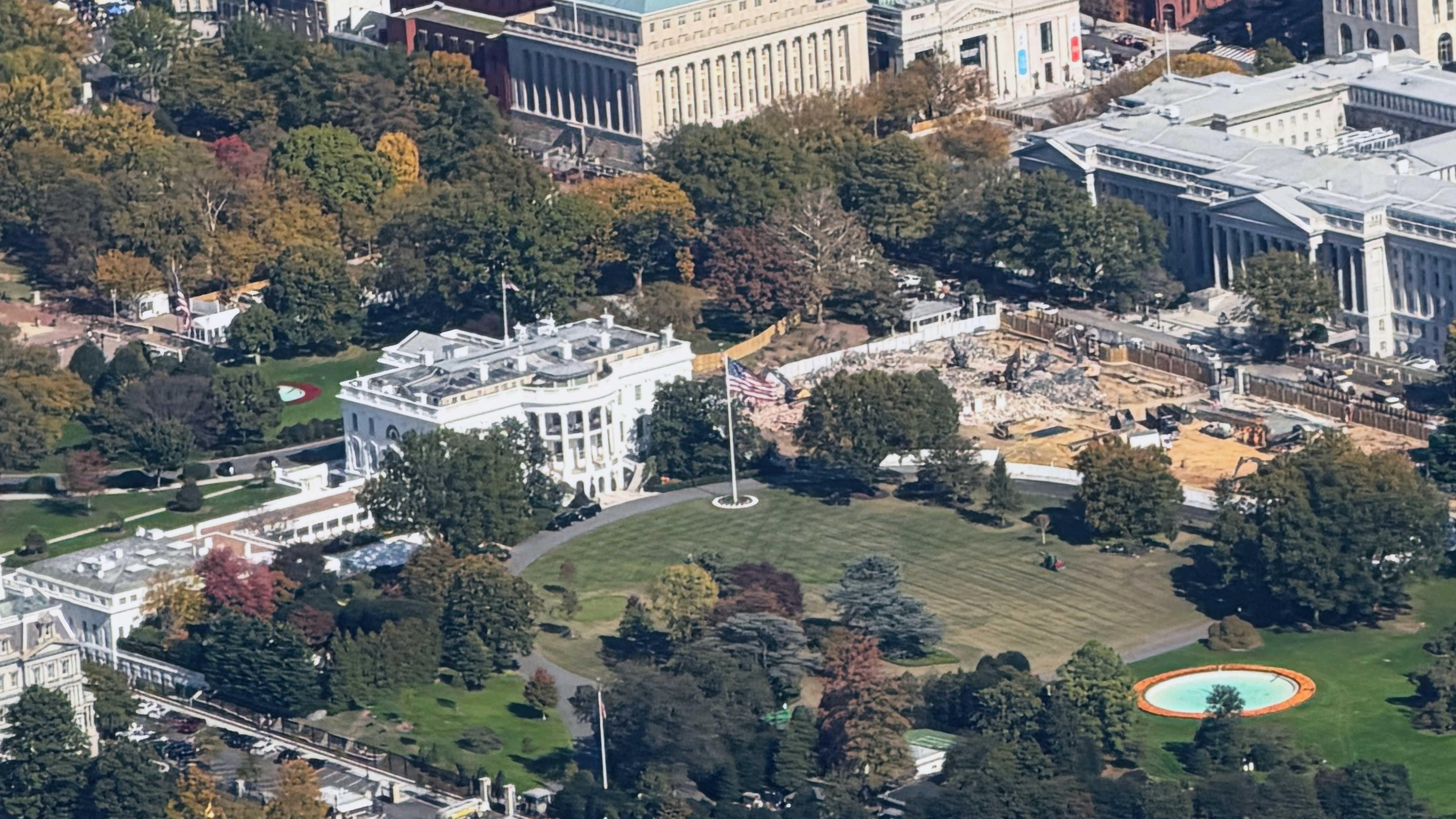 This image provided by Katie Harbath shows the continuing demolition and construction of the East Wing at the White House, Thursday, Oct. 23, 2025, in Washington.