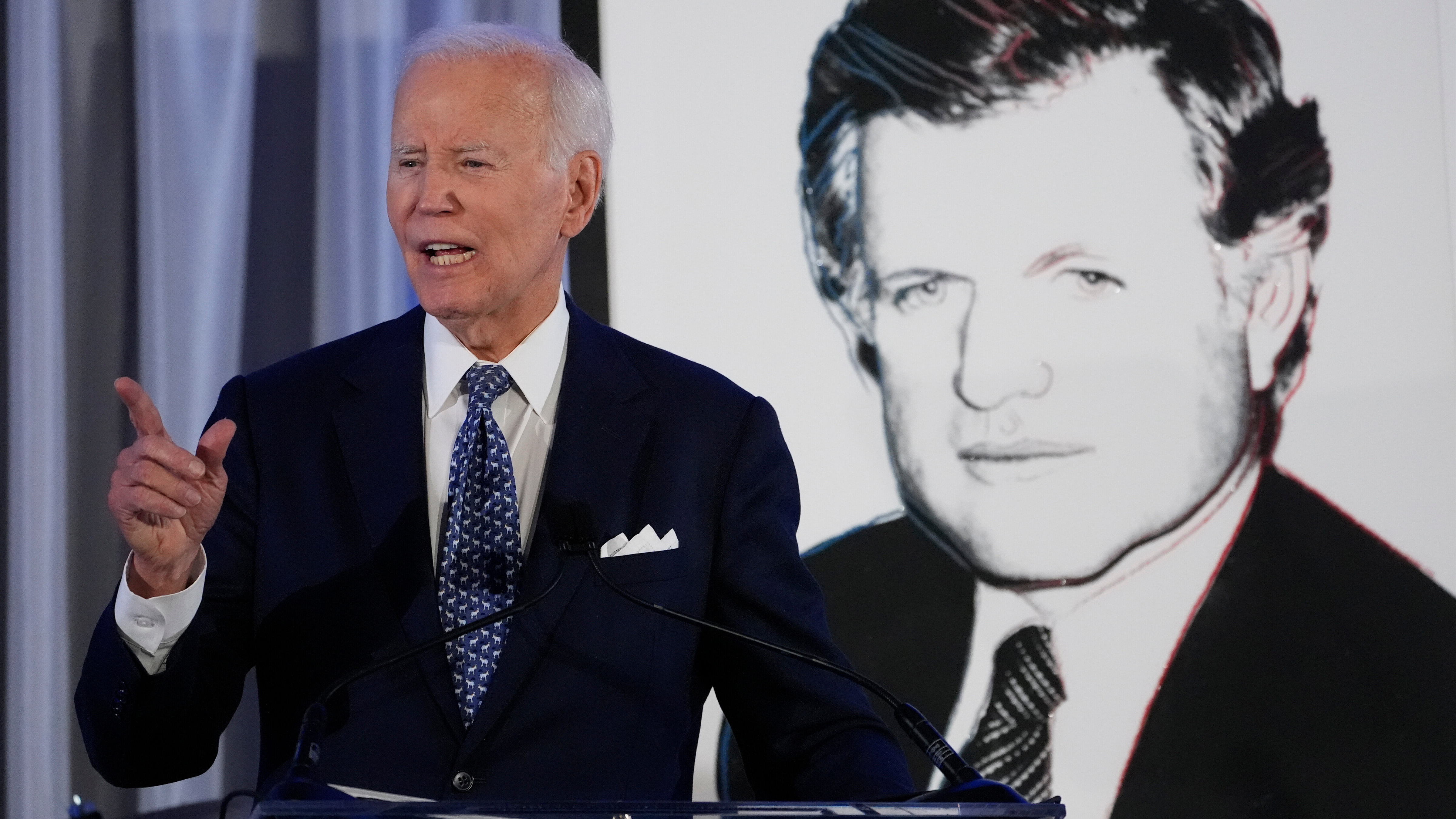 Former President Joe Biden speaks after receiving the Lifetime Achievement Award at the Edward M. Kennedy Institute's 10th Anniversary Celebration, Sunday, Oct. 26, 2025, in Boston.
