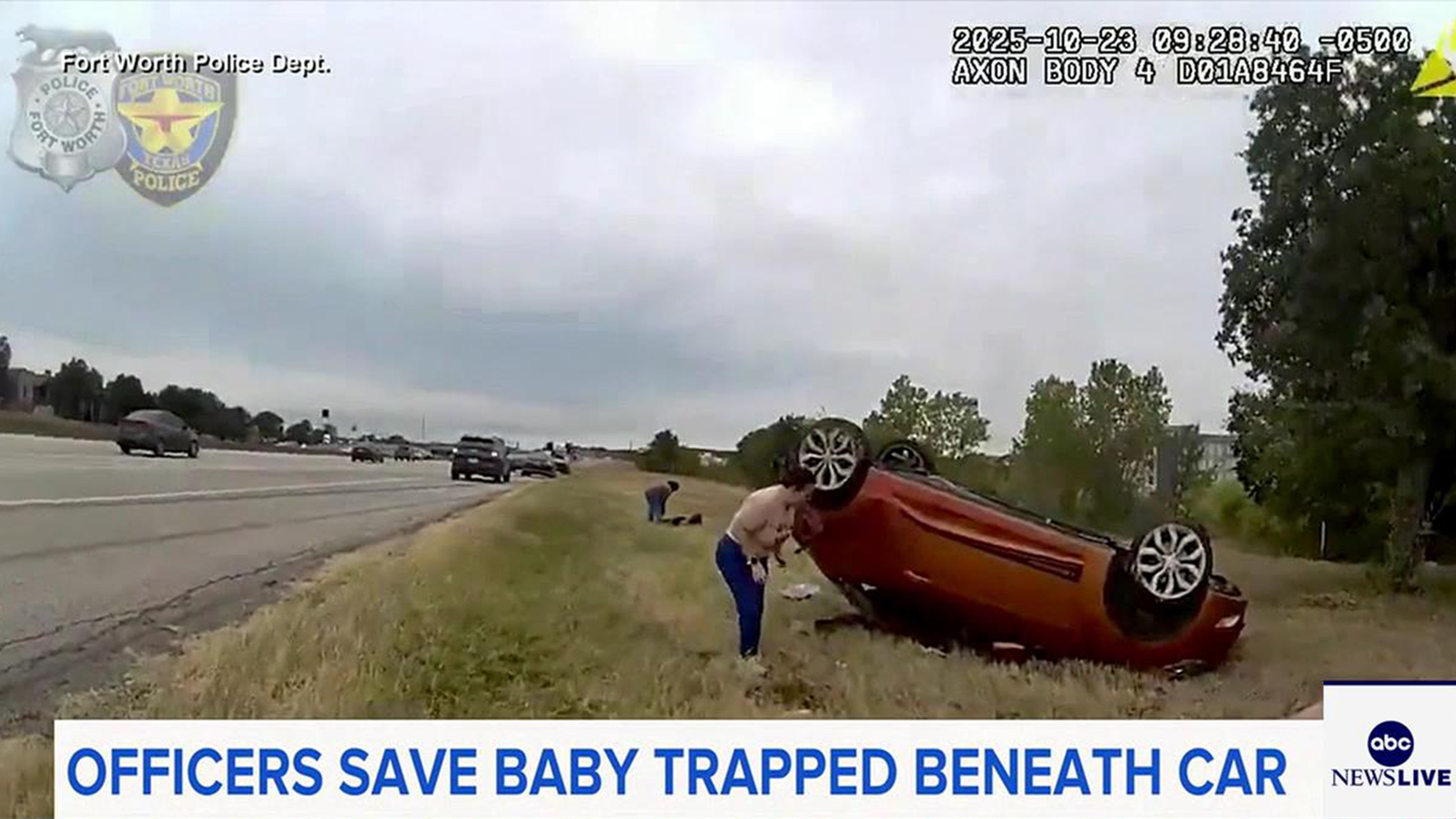 Video shows dramatic rescue of baby pinned under overturned car in Texas