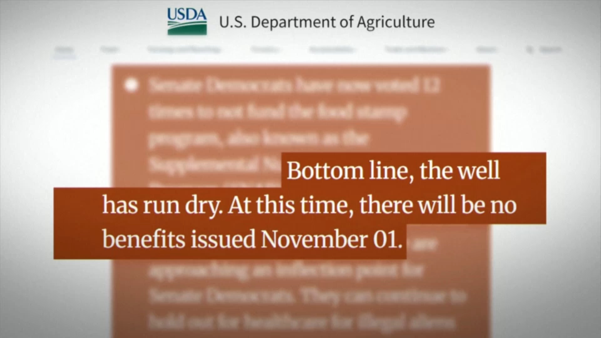 USDA announces that SNAP benefits will not go out next month amid government shutdown