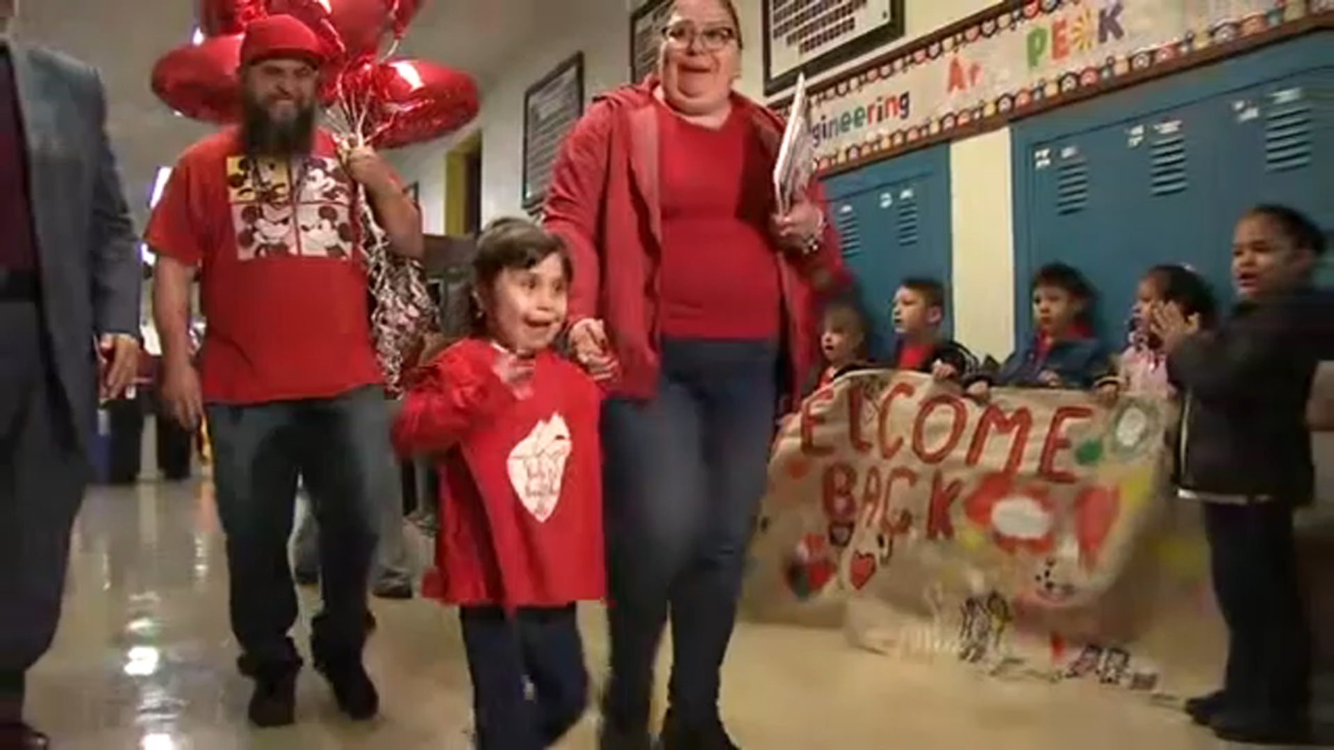 Joselin waived at her classmates as they welcomed her back to Peck Elementary School on Tuesday.