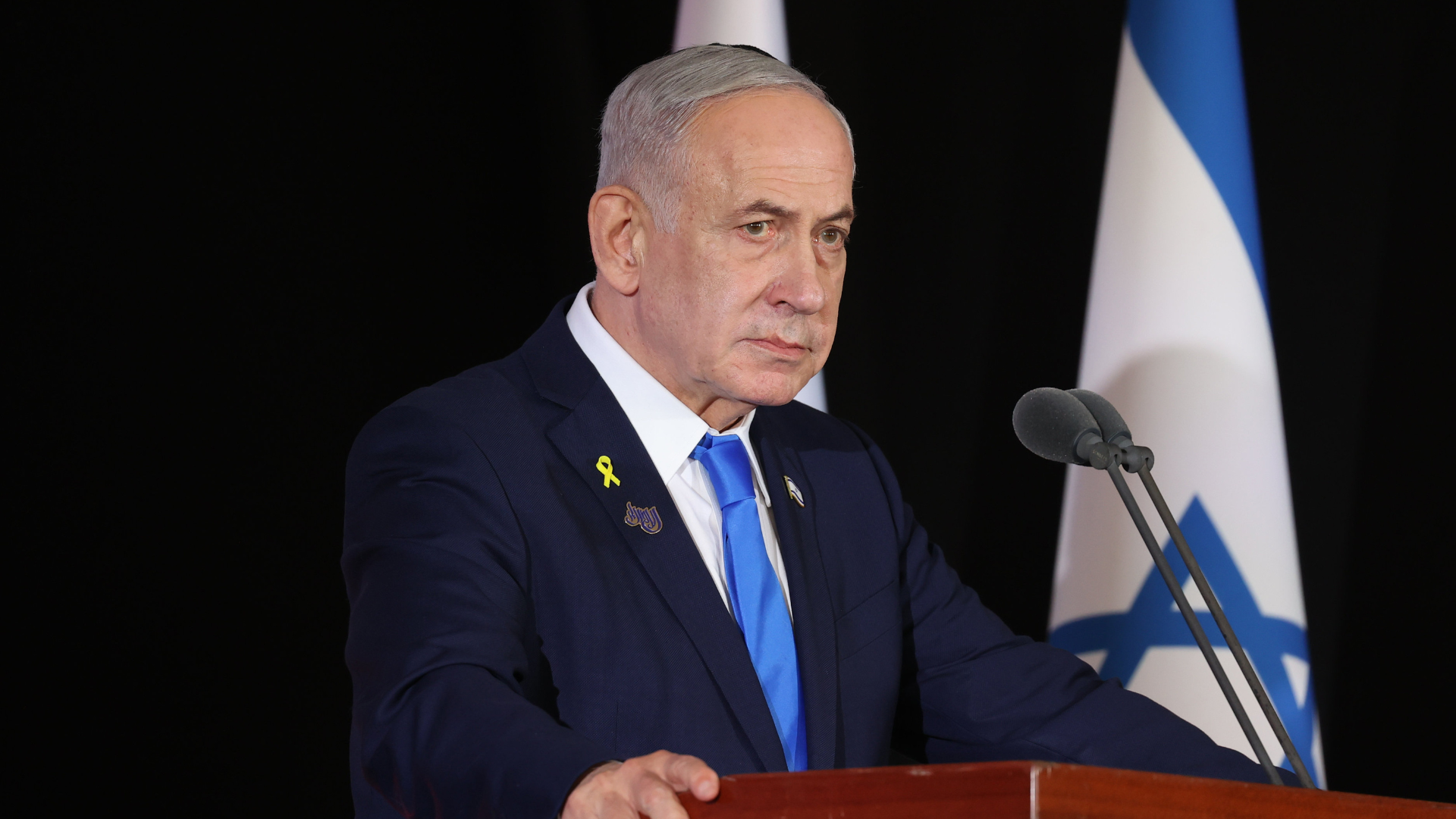Israeli Prime Minister Benjamin Netanyahu participate in the state memorial ceremony for the soldiers killed in the War, at Mt. Herzl, In Jerusalem, Thursday, Oct. 16, 2025.