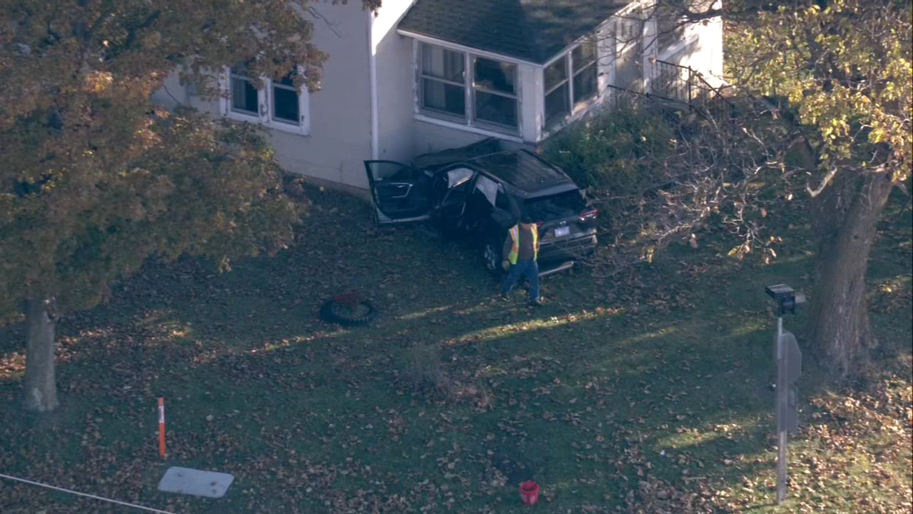 Chopper 7 was over the scene as police investigated a crash that left a car in a house on Wednesday in Marengo.
