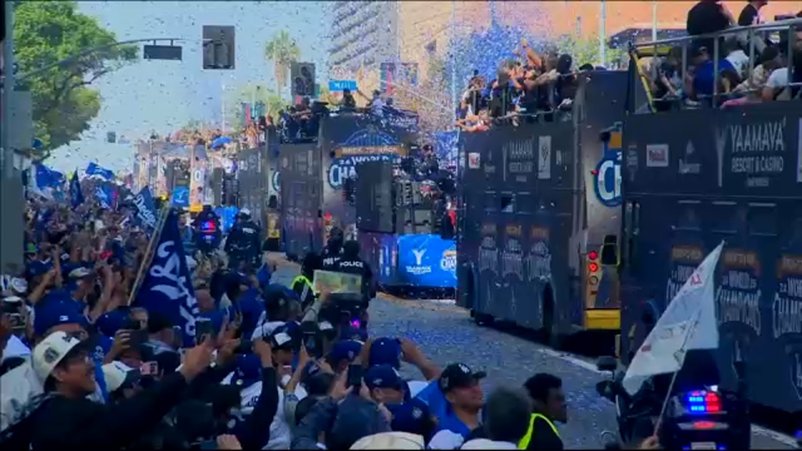 Dodgers World Series championship parade underway in downtown Los Angeles