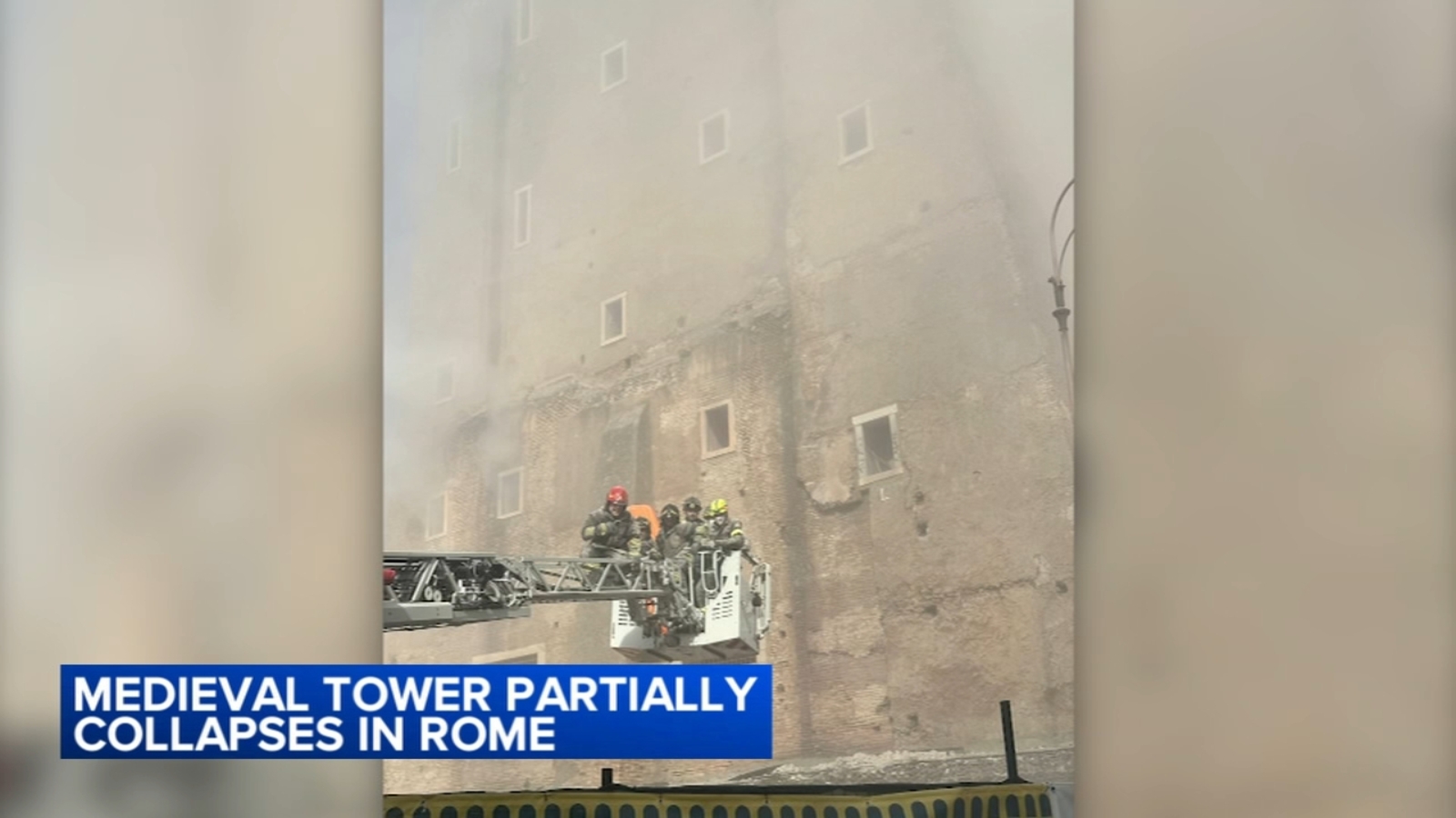 Rescuers work to reach worker trapped in medieval tower that partially collapsed in Rome