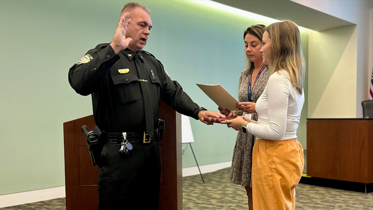 Anthony Puckett sworn in as the town of Zebulon's next police chief on Monday, Nov. 3, 2025.