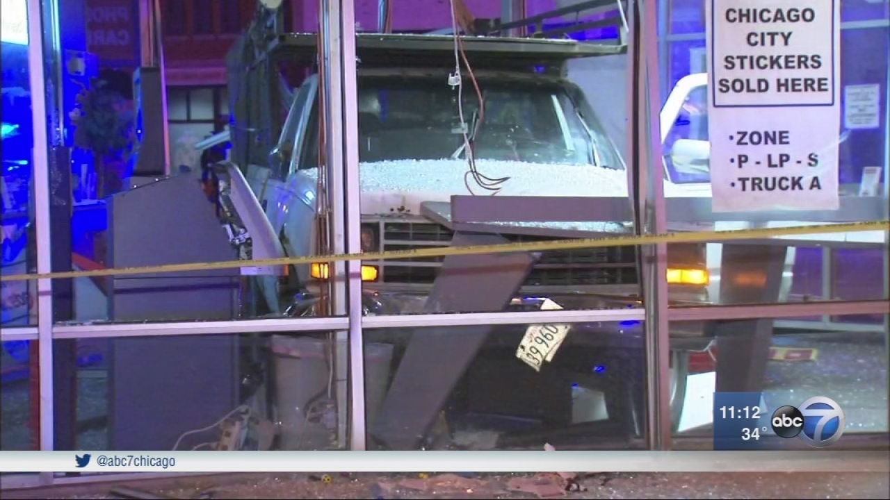 Stolen truck crashes into Currency Exchange