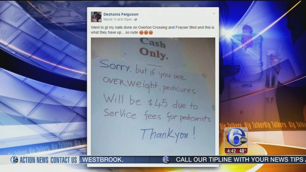 Nail salon charges overweight customers more for pedicures