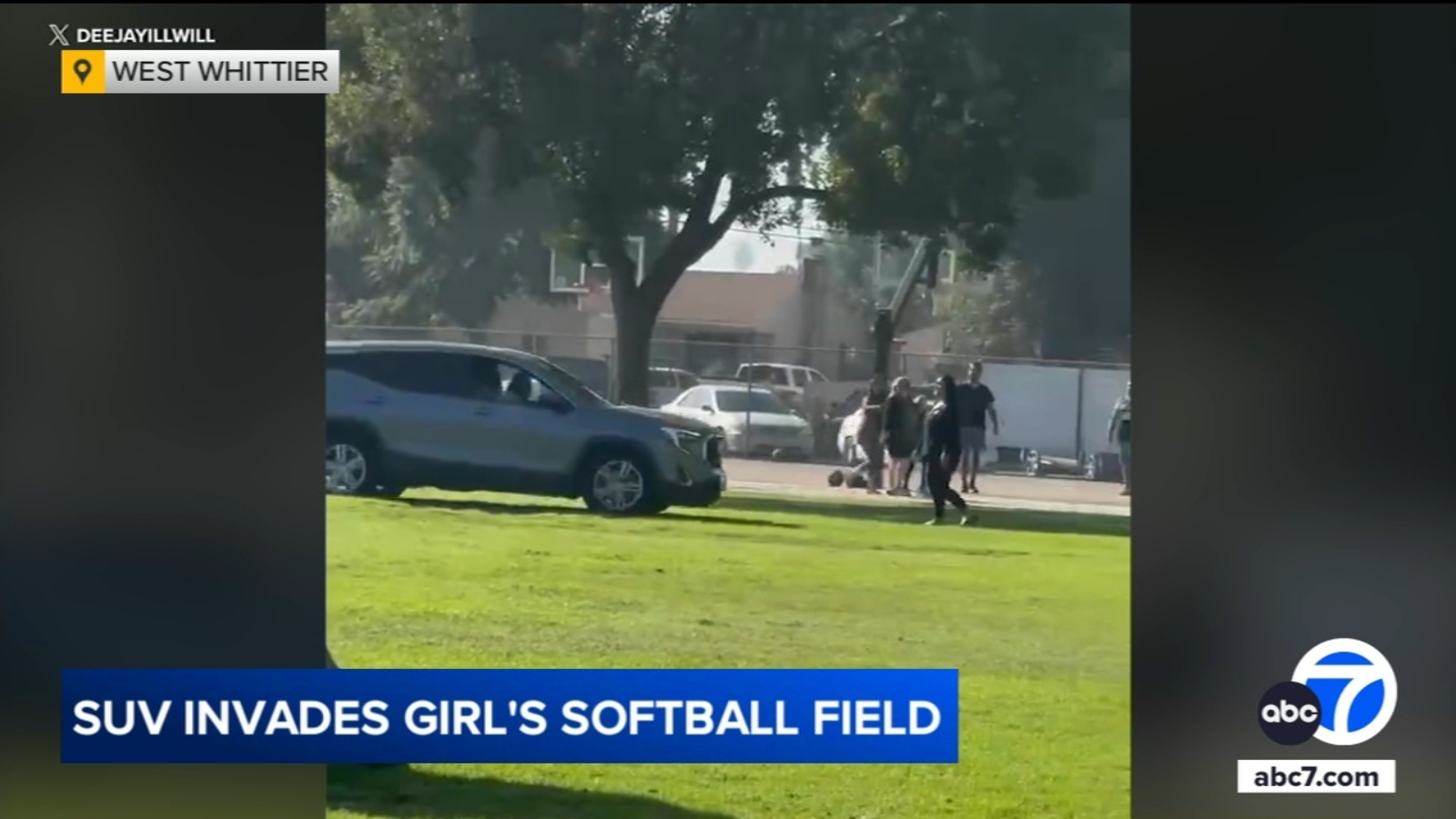 SUV speeds dangerously across busy Whittier park during youth softball game, video shows