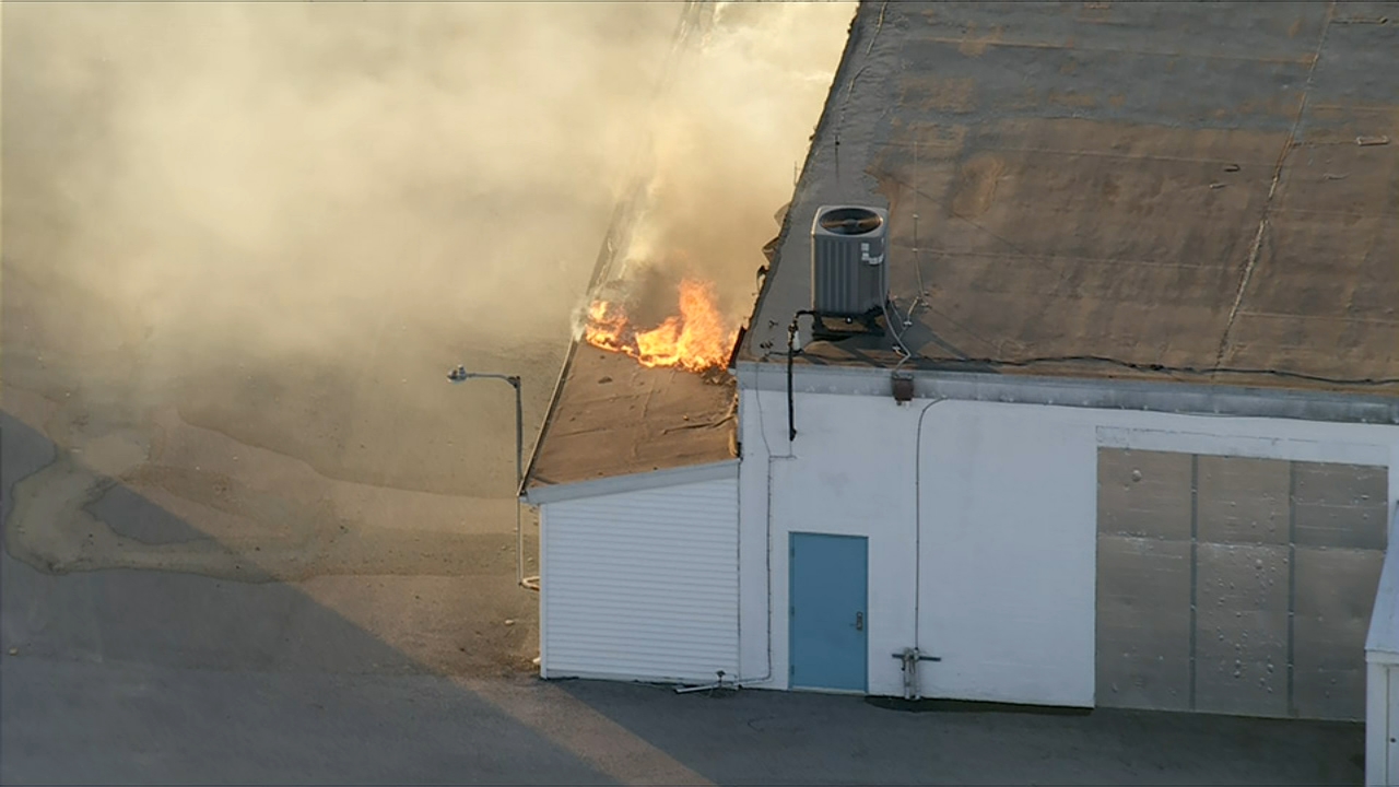 Chopper 6 over large munitions factory fire in Chester County