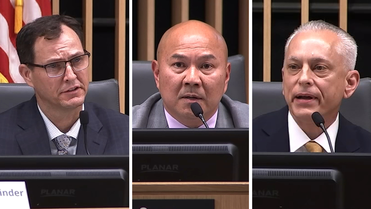 Triple split image pictured from left to right: Kenneth Binder, Brian Wynn Huynh Travis, David Lazar. All are in the running for the San Mateo County Sheriff position.
