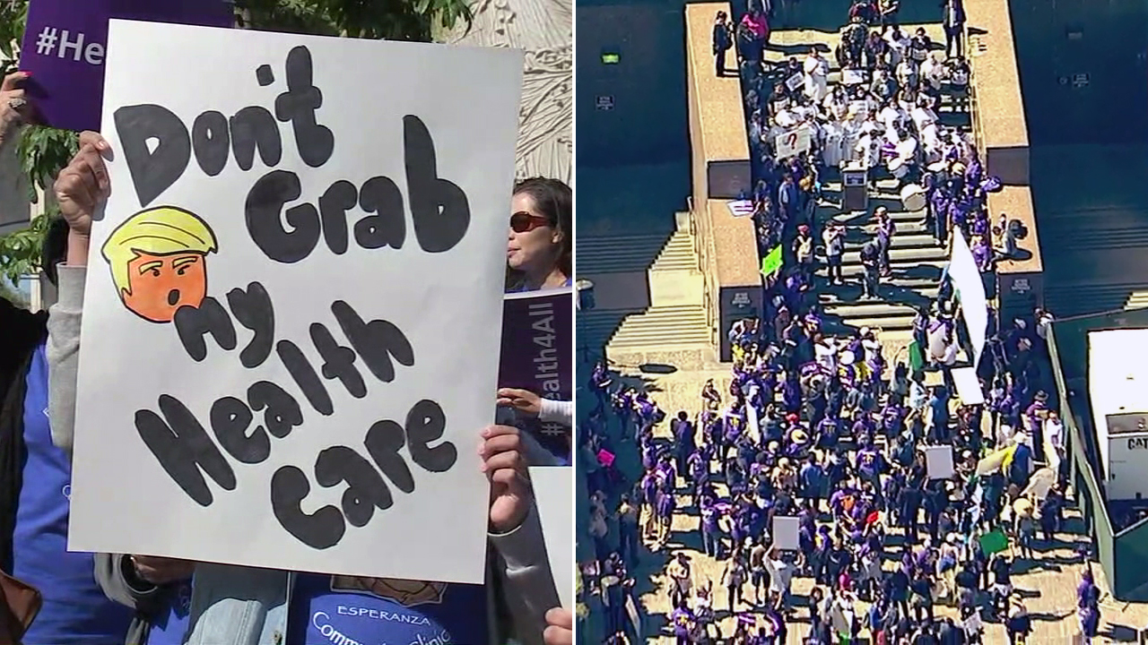 Demonstrators rally for Obamacare in DTLA