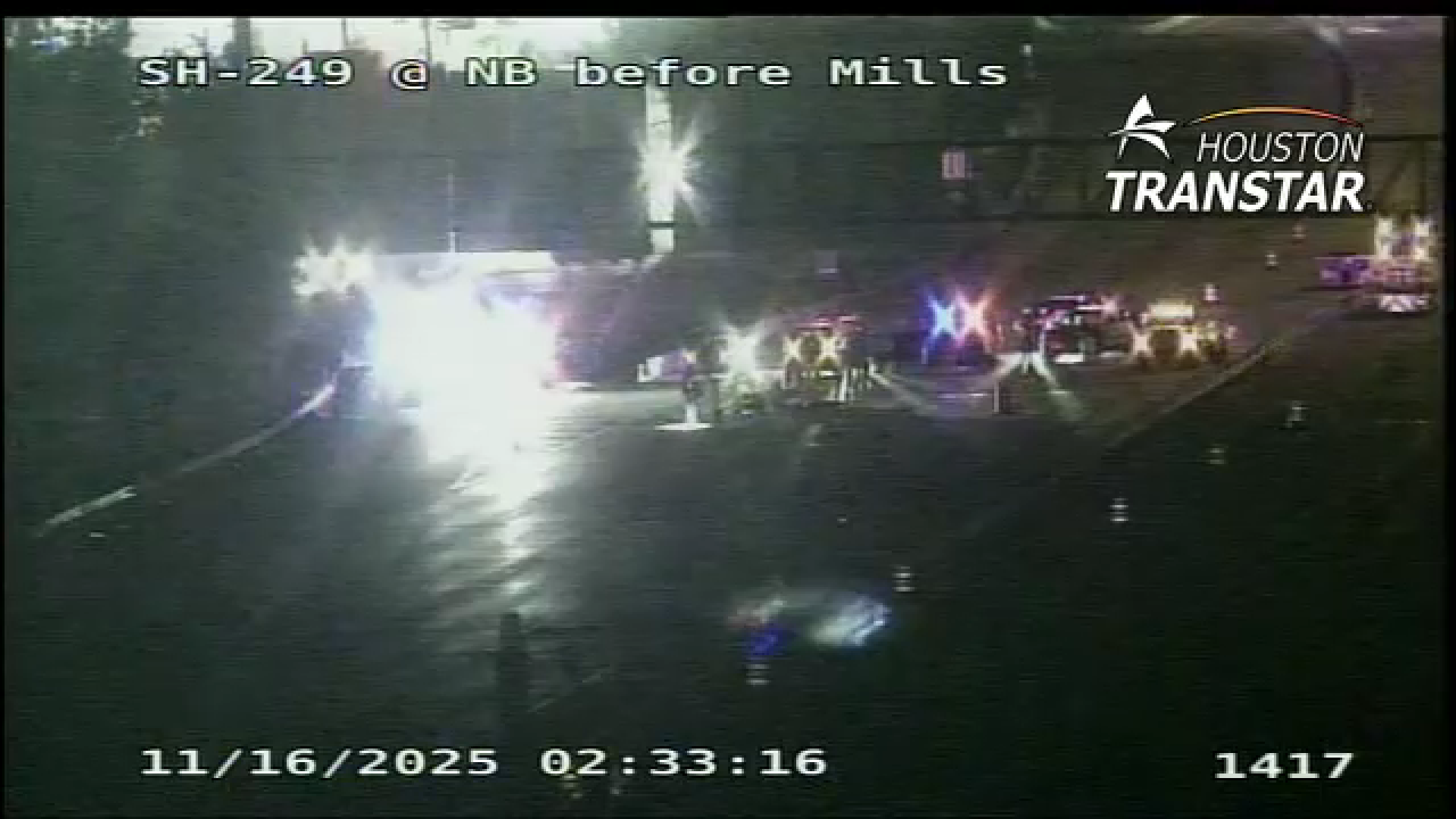 A Houston TranStar camera showed the closure of Highway 249 as HPD investigated a deadly motorcycle hit-and-run crash.